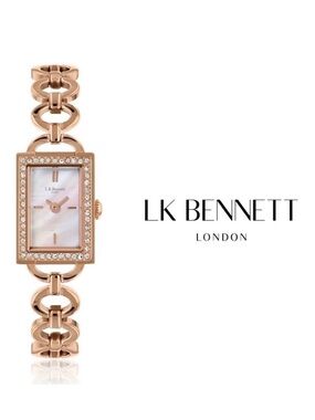 LK Bennett Dress Watch Rose Gold Plated CZ Mother of Pearl Rectangular lk NWT